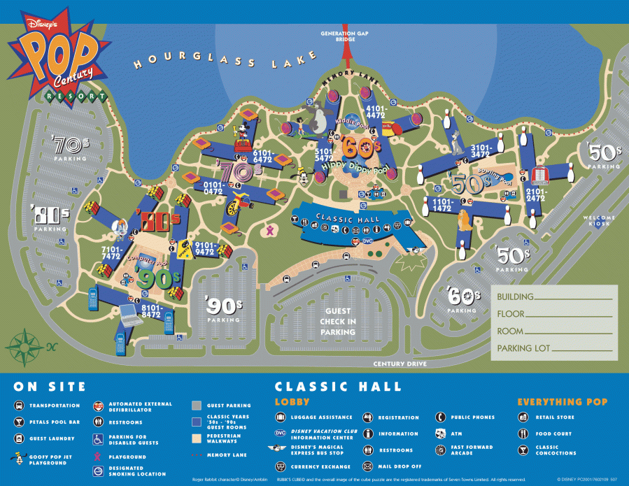 mapa map disney pop century resort